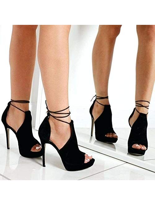 Womens Shoes Lace Up Open Toe Casual Summer Evening Dress High Heels Stiletto 