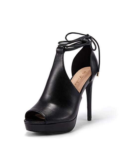 Fashare Womens Peep Toe Platform Heels Sandals Lace Up Tie Sexy Stilettos Dress Pumps Shoes