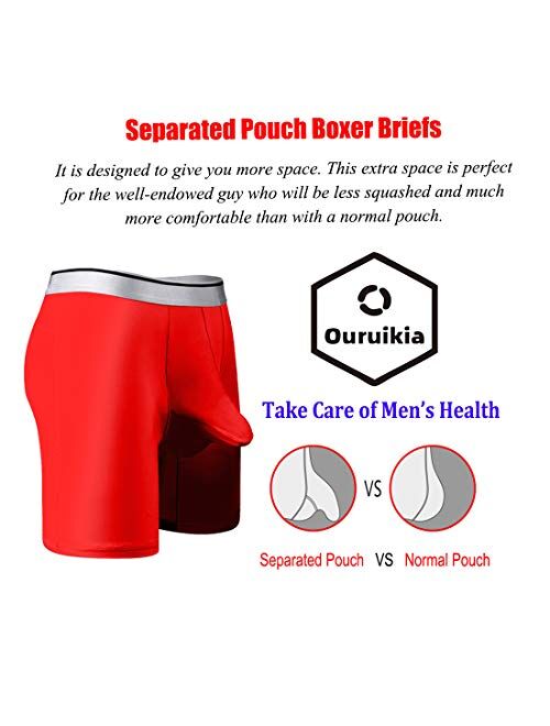 Ouruikia Men's Underwear Silky Smooth Boxer Briefs Long Leg Quick Dry Boxer Briefs with Separate Pouch