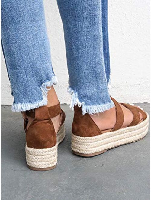 Fashare Womens Espadrilles Wedge Sandals Open Toe Platform Criss Cross Ankle Strap Summer Dress Shoes