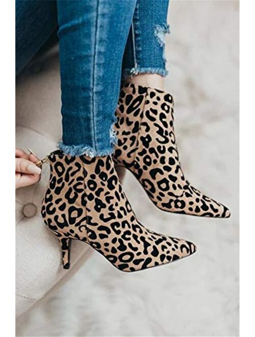 Fashare Womens Kitten Heel Booties Pointed Toe Winter Fashion Dress Ankle Boots