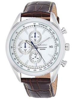 Chronograph SSB181 Silver Tone Dial Brown Leather Band Men's Watch