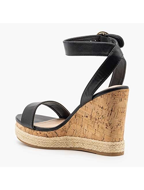 Fashare Womens Espadrilles Open Toe Wedge Heeled Sandals with Ankle Strap Summer Shoes