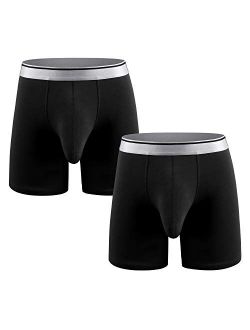 Men's Underwear Cotton Boxer Briefs Long Leg Boxer Brief Shorts No Ride Up Boxers with Separate Pouch