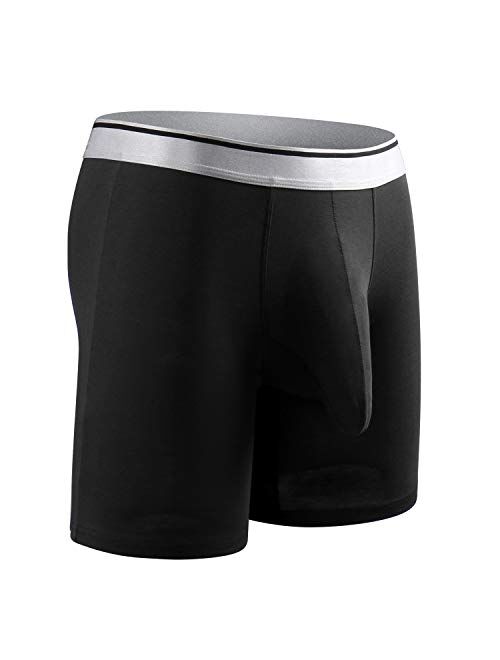 Ouruikia Men's Underwear Cotton Boxer Briefs Long Leg Boxer Brief Shorts No Ride Up Boxers with Separate Pouch
