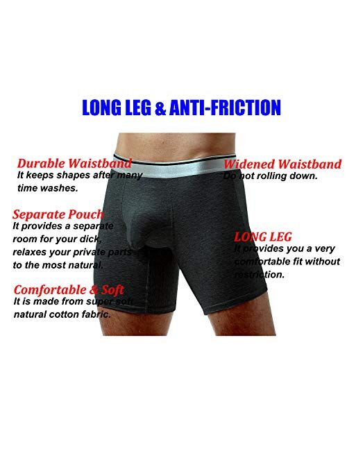 Ouruikia Men's Underwear Cotton Boxer Briefs Long Leg Boxer Brief Shorts No Ride Up Boxers with Separate Pouch