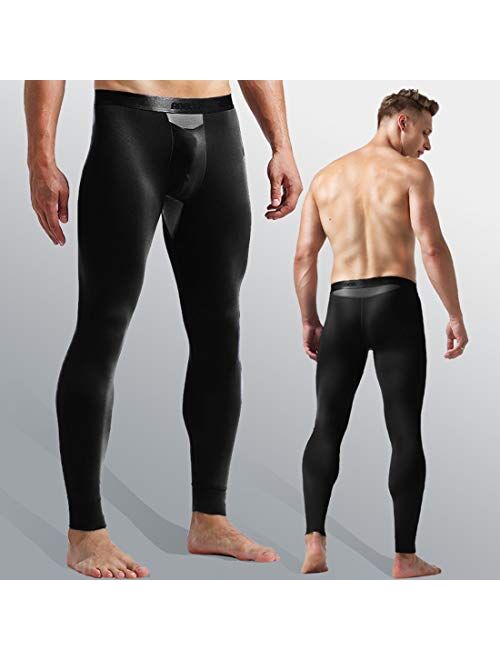 Ouruikia Men's Thermal Underwear Set Base Layer Set Tops & Long Johns Thermals Base Layer with Separate Pouch