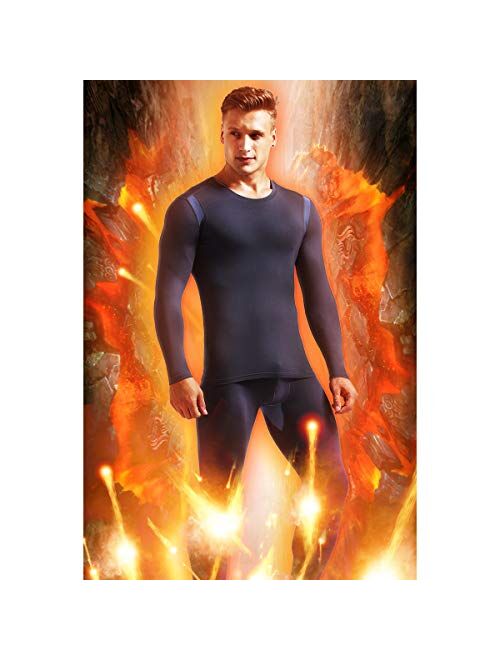 Ouruikia Men's Thermal Underwear Set Base Layer Set Tops & Long Johns Thermals Base Layer with Separate Pouch