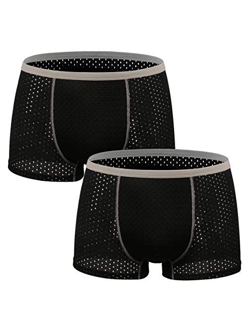 Ouruikia Men's Underwear Boxer Briefs Mesh Underwear Breathable Boxers Quick Dry Trunks Travel Underwear