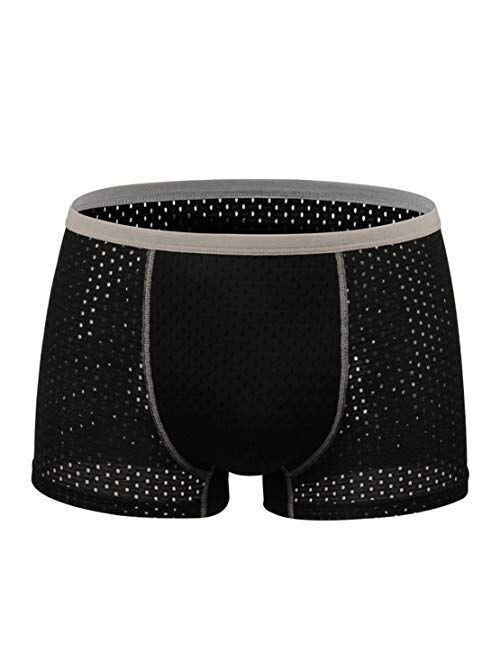 Ouruikia Men's Underwear Boxer Briefs Mesh Underwear Breathable Boxers Quick Dry Trunks Travel Underwear