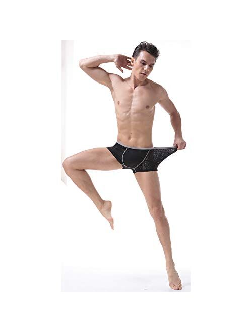 Ouruikia Men's Underwear Boxer Briefs Mesh Underwear Breathable Boxers Quick Dry Trunks Travel Underwear