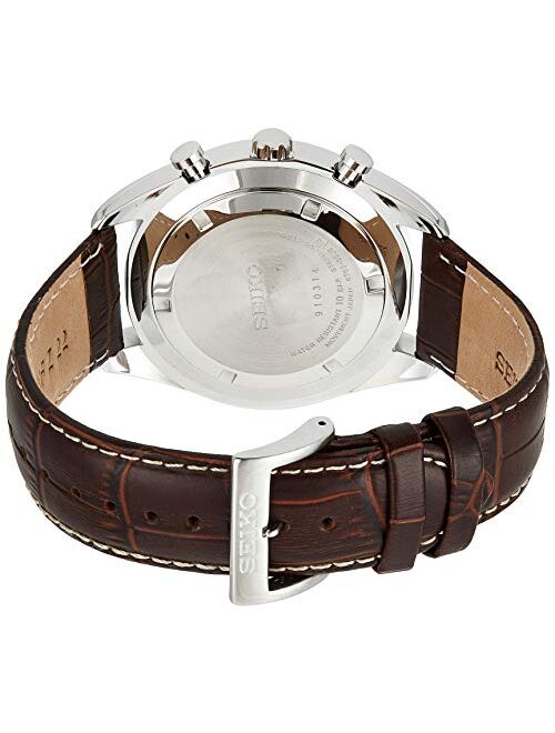 Seiko Chronograph White Dial Stainless Steel Brown Leather Mens Watch SSB095