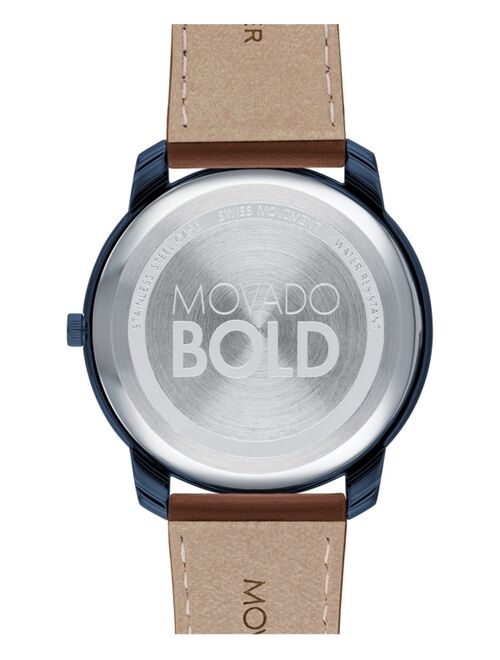 Movado Men's Swiss BOLD Brown Nappa Leather Strap Watch 42mm