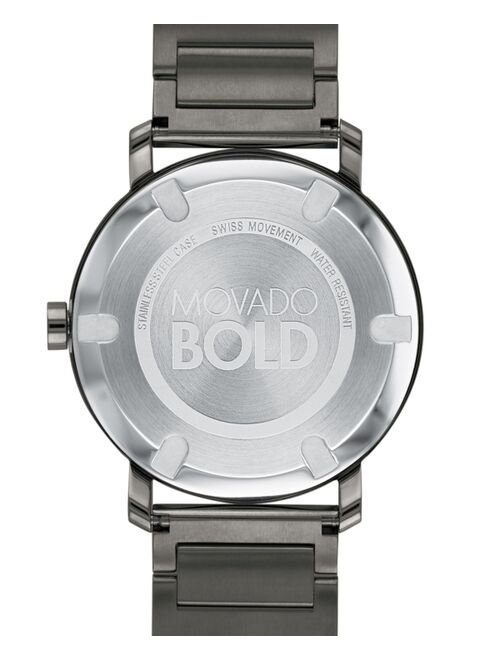 Movado Men's Swiss BOLD Evolution Gunmetal Stainless Steel Bracelet Watch 40mm Style #3600509