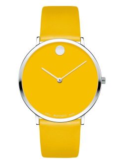 Swiss Modern Yellow Leather Strap Watch 40mm