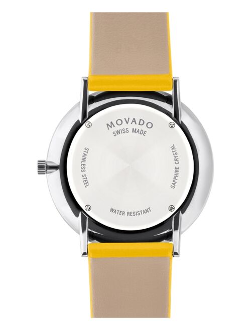 Movado Swiss Modern Yellow Leather Strap Watch 40mm