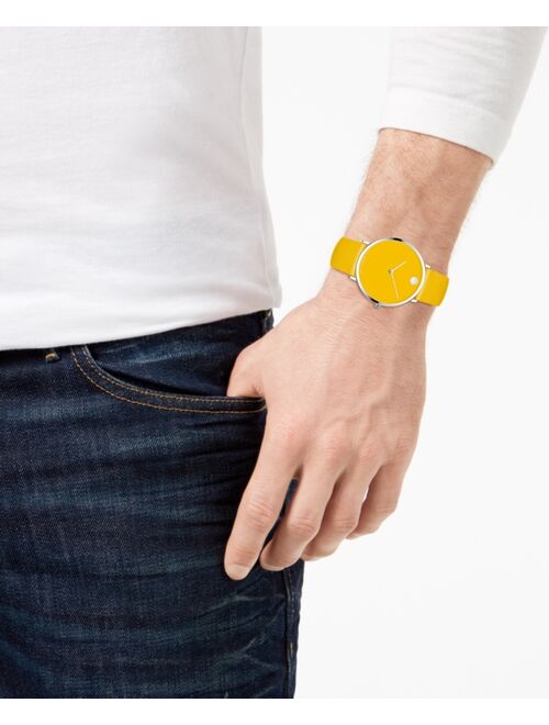 Movado Swiss Modern Yellow Leather Strap Watch 40mm