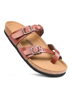 Memory Foam Cork Footbed Slides for Women Sandals with  Comfort & Arch Support