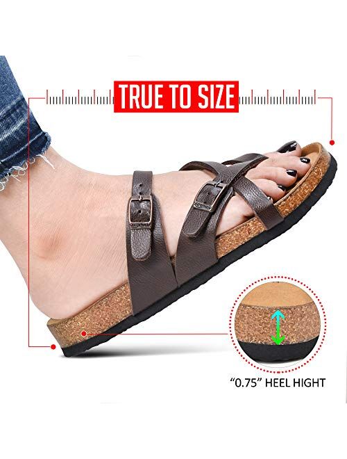 Aerothotic Memory Foam Cork Footbed Slides for Women Sandals with +Comfort & Arch Support