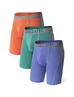 Men's Dual Pouch Underwear 8'' Inseam Color Block Sport Dry Fresh Boxer Briefs 2 Pack
