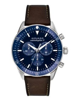 Men's Swiss Chronograph Heritage Series Calendoplan Chocolate Leather Strap Watch 42mm