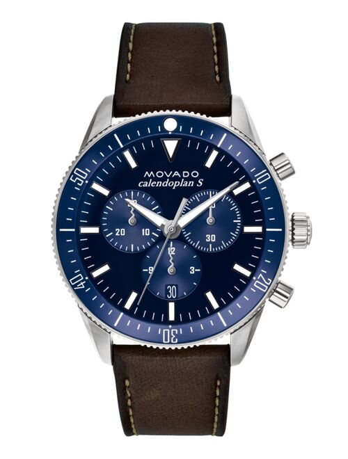Movado Men's Swiss Chronograph Heritage Series Calendoplan Chocolate Leather Strap Watch 42mm