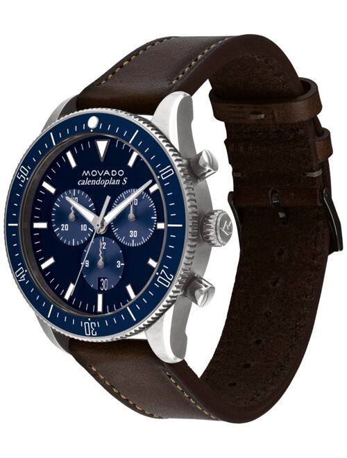 Movado Men's Swiss Chronograph Heritage Series Calendoplan Chocolate Leather Strap Watch 42mm