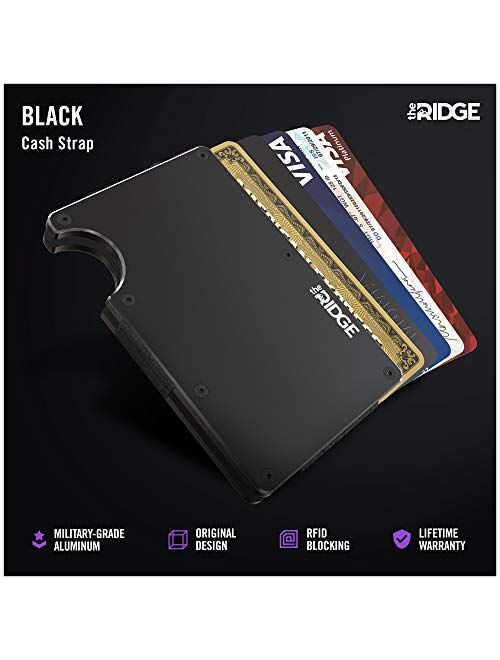 The Ridge Wallet Authentic | Minimalist Metal RFID Blocking Wallet with Cash Strap | Wallet for Men | RFID Minimalist Wallet, Slim Wallet (Black)