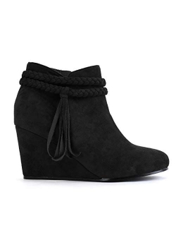 Womens Wedge Ankle Boots Braided Fringe Strap Western Heeled Winter Booties Shoes