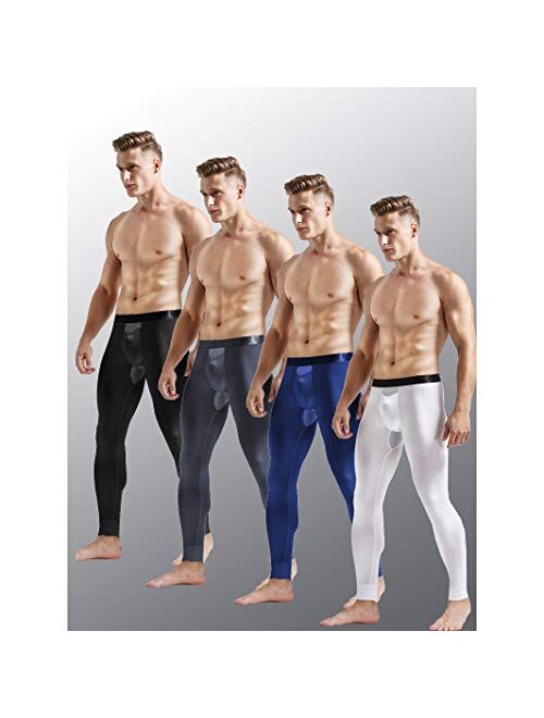 Ouruikia Men's Thermal Underwear Pants Modal Thermal Bottoms Long Johns Pants Underwear with Separate Pouch