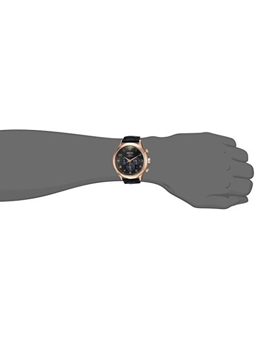 Seiko Men's Solar Chronograph Stainless Steel Japanese-Quartz Watch with Leather Calfskin Strap, Black, 21 (Model: SSC566)