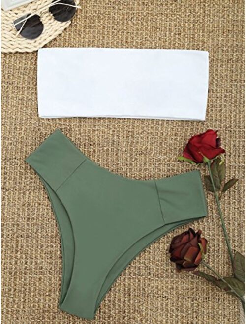ZAFUL Women's Tanning Swimsuits Cactus Print Tube Strapless Bandeau Bikini Set