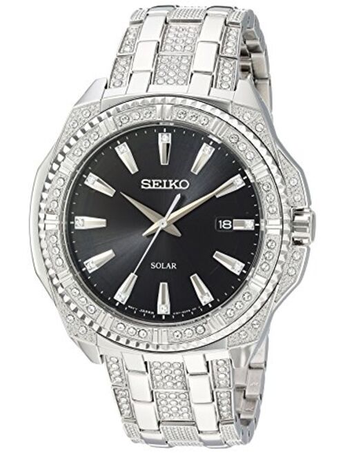 Seiko Men's Crystal Solar Japanese-Quartz Watch with Stainless-Steel Strap, Silver, 21 (Model: SNE457)