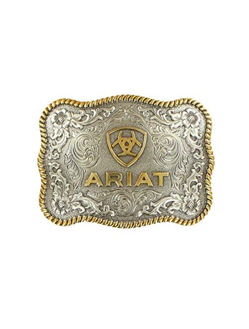 Ariat Men's Rectangle Round Edge Belt Buckle, Silver, Gold, OS