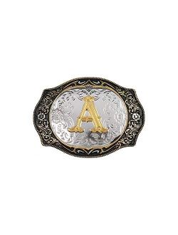 Western Belt Buckle Initial Letters ABCDMRJ to Z Cowboy Rodeo Small Gold Belt Buckles for Men Women