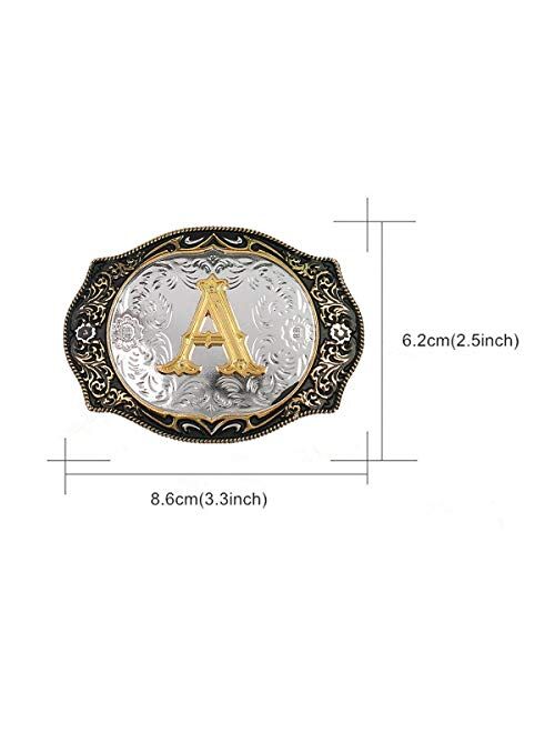 Western Belt Buckle Initial Letters ABCDMRJ to Z Cowboy Rodeo Small Gold Belt Buckles for Men Women