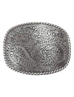 Antique Silver Floral with Rope Edge Western Belt Buckle