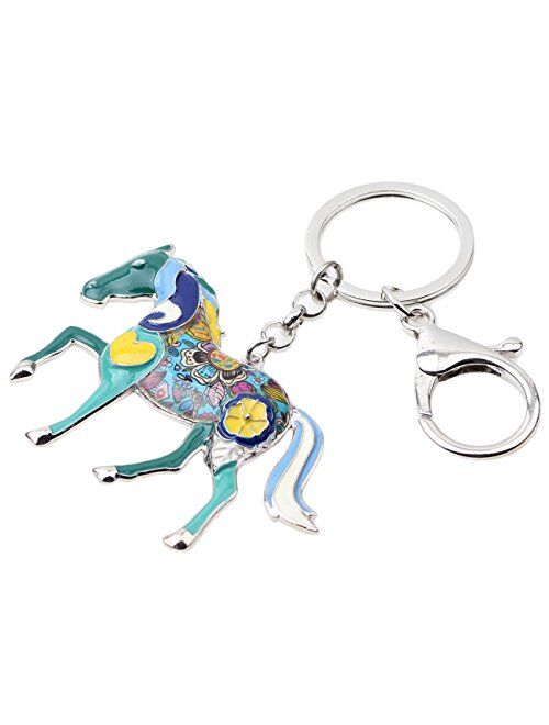 Bonsny Enamel Metal Horse Key chains For Women Girls Gifts Car Purse Animal Pendant Charms