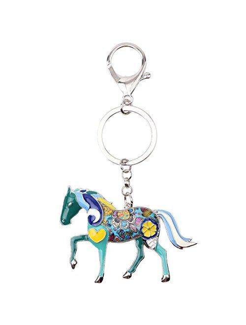 Bonsny Enamel Metal Horse Key chains For Women Girls Gifts Car Purse Animal Pendant Charms