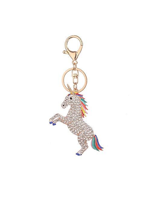 Unicorn Alloy Rhinestone Key Chain Handbag Purse Pendant Car Holder Key Ring for Women Girls