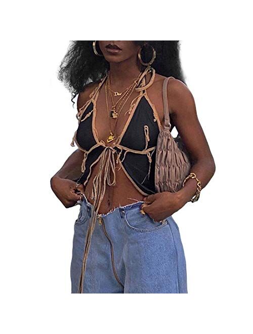 Vamtac Womens Sexy Irregular Crop Tops Strap Sleeveless Backless Camisole Vest Flowy Cami Blouses