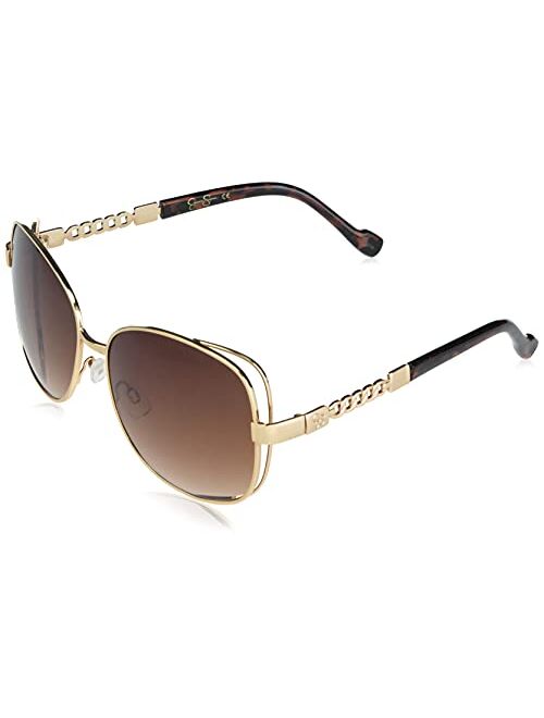 Jessica Simpson Women's J5512 Large Vented Square Metal Sunglasses with Chain Detailed Temple & 100% UV Protection, 60 mm