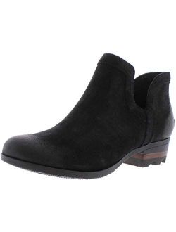 - Women's Lolla Cut Out Bootie, Leather or Suede Ankle Boot with Stacked Heel