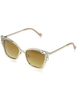 Women's J5794 Metal Cat-Eye Sunglasses Adorned with Rhinestone Crystals & 100% UV Protection, 50 mm,