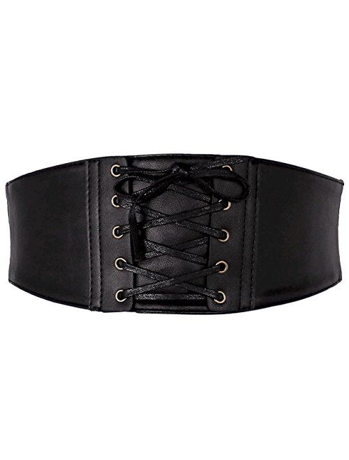 Ayliss Womens Elastic Wide Band Wrap Cinch Retro High Waist Lace-Up Tie PU Leather Corset Cinch Belt Costume Party