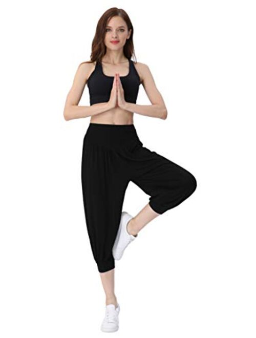Hoerev Women Super Soft Modal Spandex Harem Yoga Pilates Capri Pants Lounge Pant