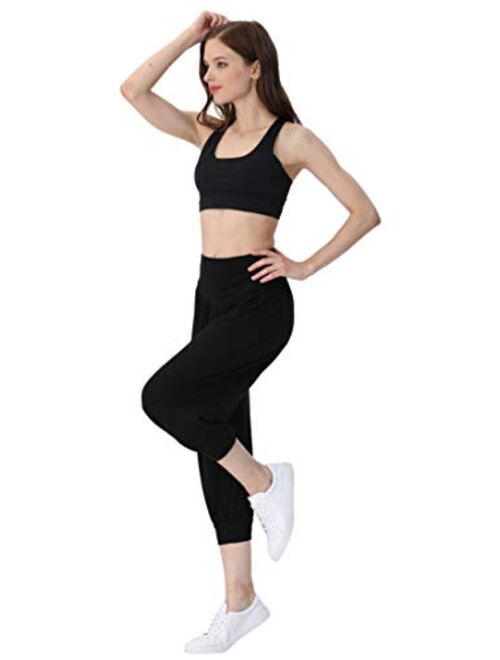 Hoerev Women Super Soft Modal Spandex Harem Yoga Pilates Capri Pants Lounge Pant
