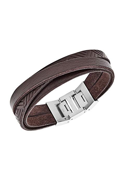 Fossil Vintage Casual Textured Brown Leather Wrist Wrap Cuff Bracelet
