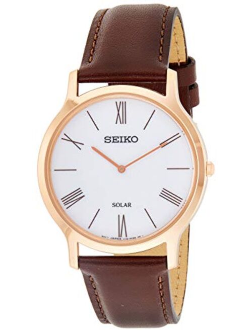 Seiko Men's Year-Round Stainless Steel Quartz Watch with Leather Strap, Brown, 20 (Model: SUP854P1)