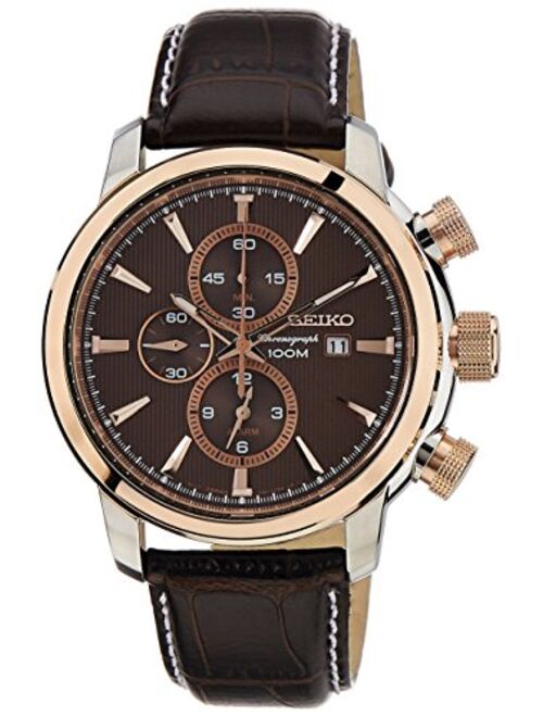 Seiko Men's SNAF52P1 Sport Chronograph Brown Dial Brown Leather Watch